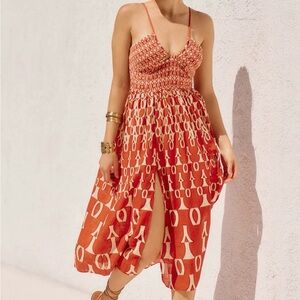 Anthropologie Orange and Cream Textured Dress